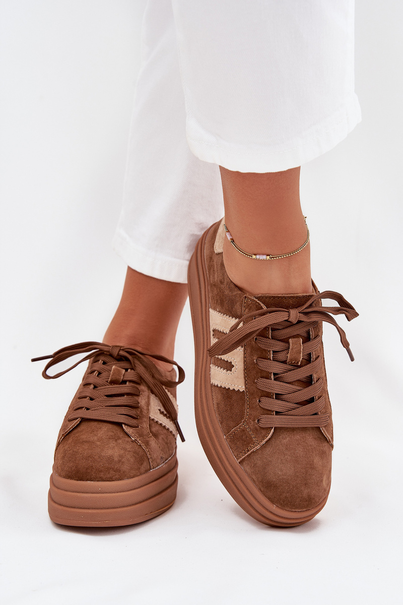 Boto Women Sneakers On Platform Made Of Natural Suede Camel Eldira