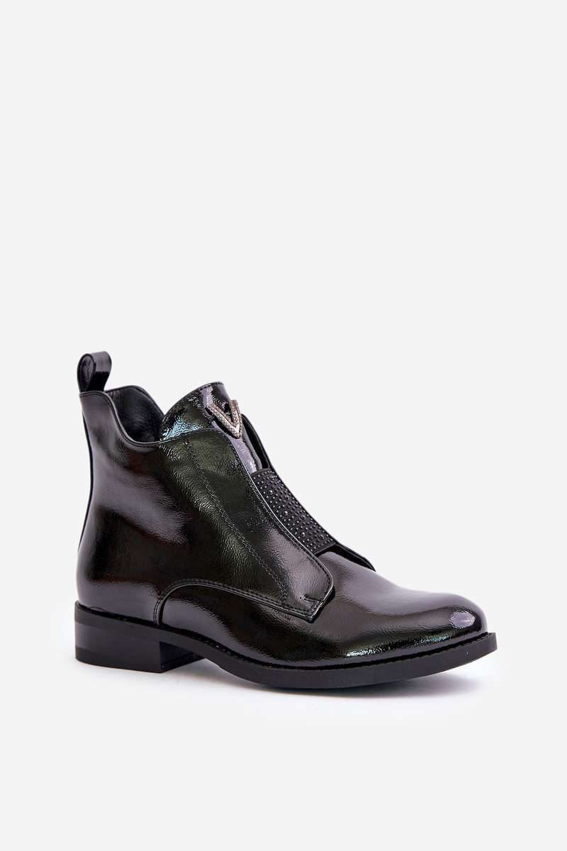 Patent leather women's ankle boots with a flat heel insulated black S.Barski black