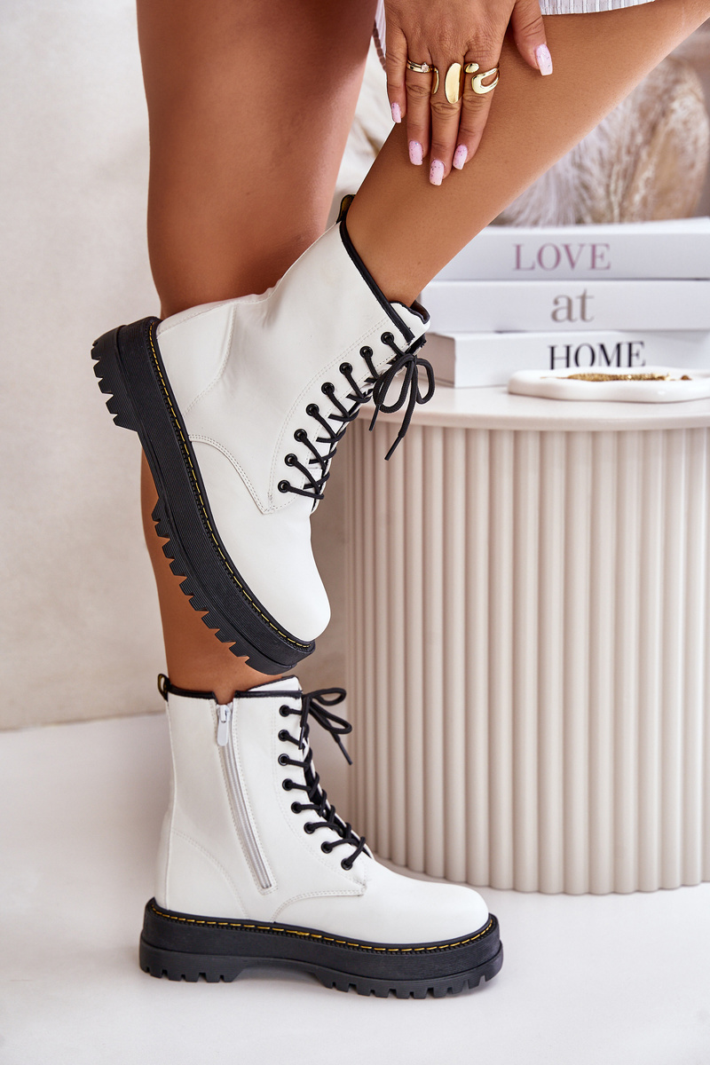 Insulated Ankle Boots Made of Eco Leather Zipper White Lay