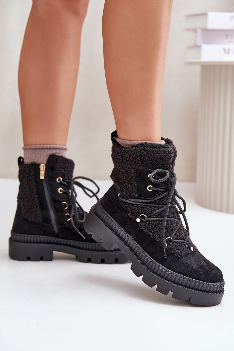 Ankle boots with sheepskin black Merilana