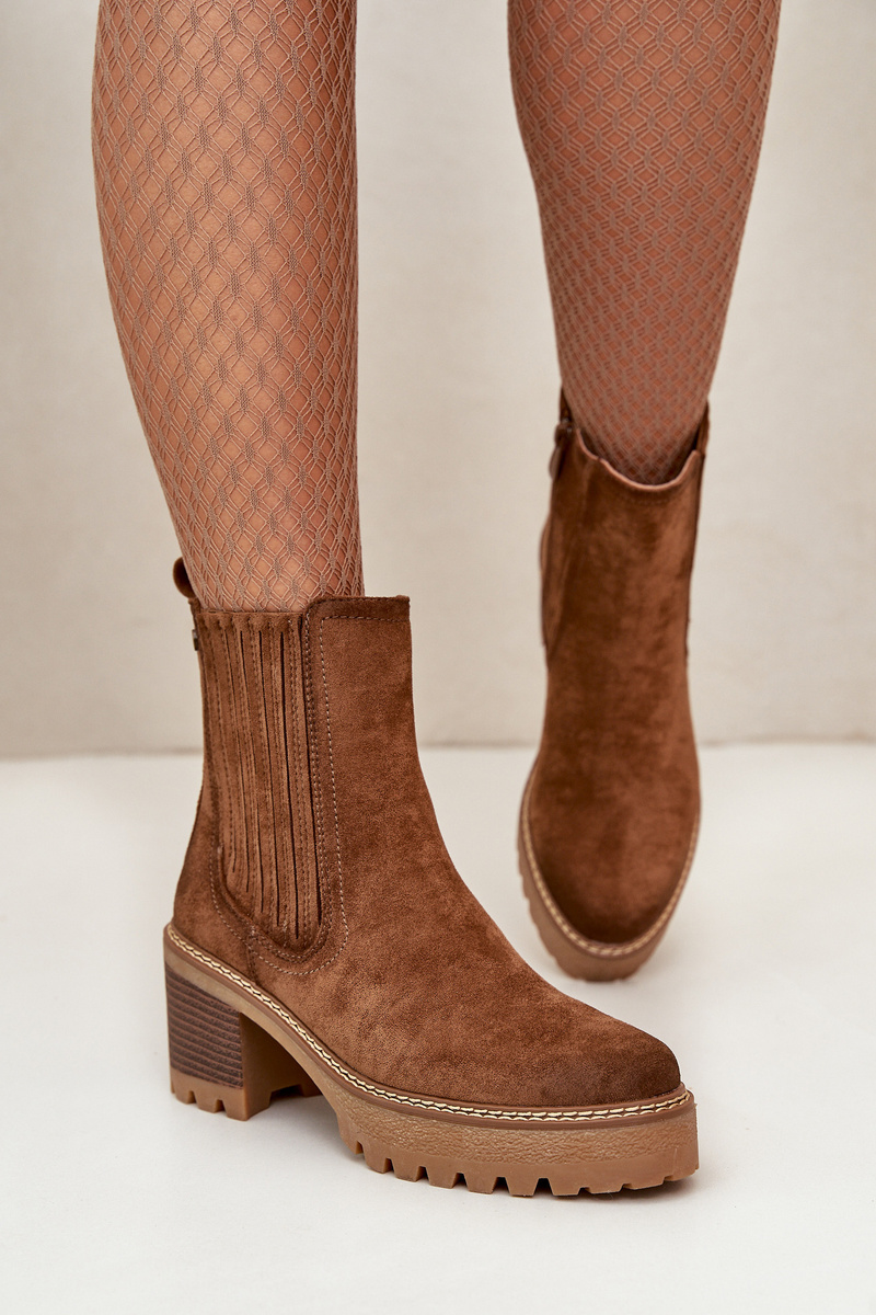 Women&#039;s ankle boots on a heel made of eco suede insulated brown Nevitas