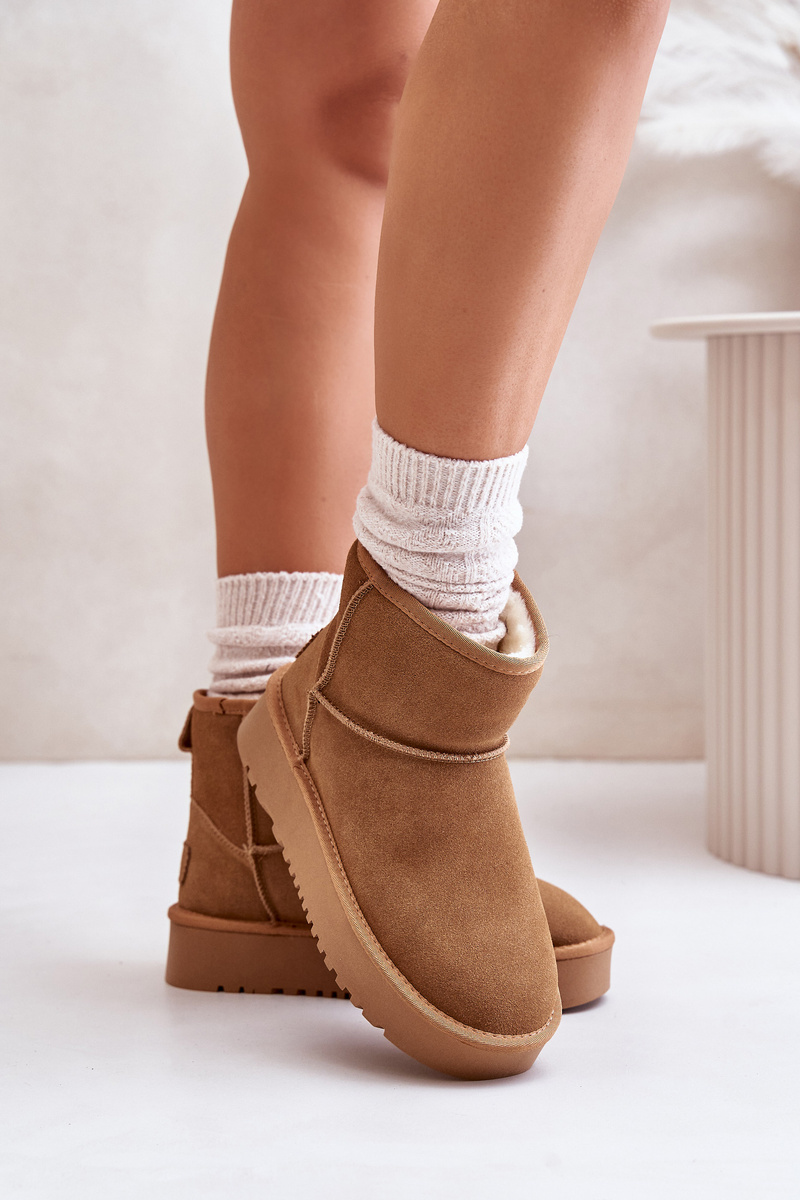 Leather suede snow boots on a platform above the ankles Camel Rianaella