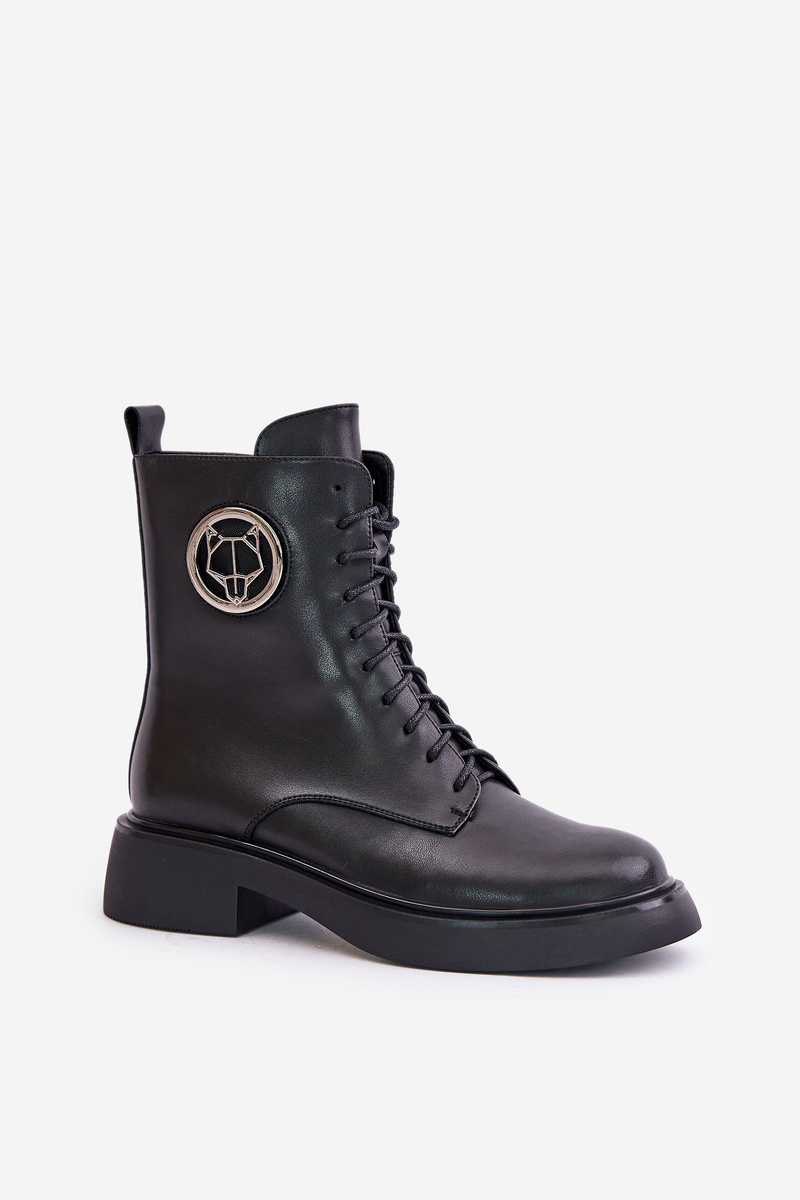 Leather ankle boots Worker insulated with zipper with black Lorevine decoration