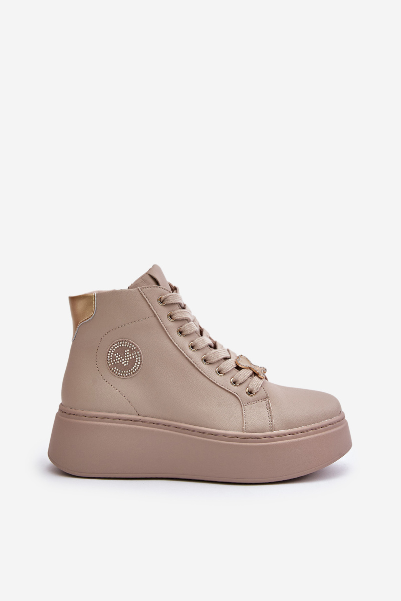 High leather women's platform sneakers Vinceza beige