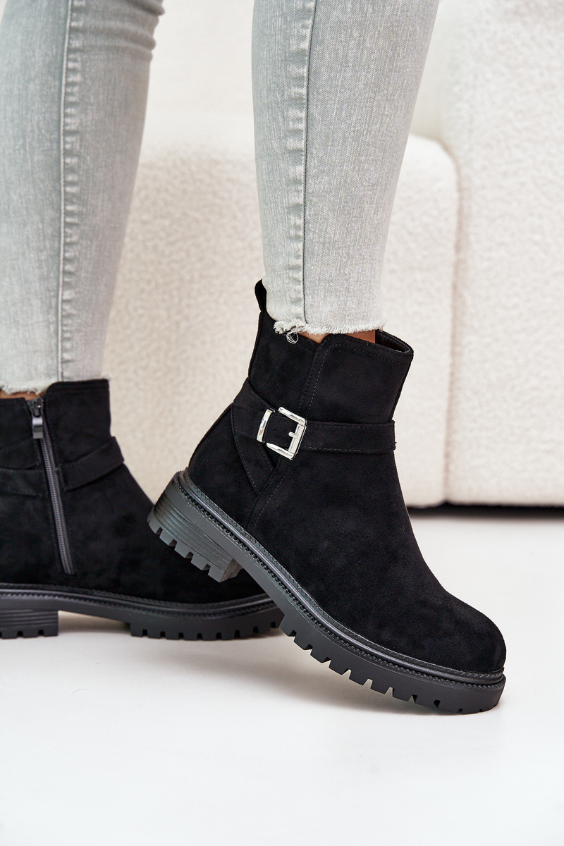 Insulated ankle boots eco suede with zip with buckle black zinovelle