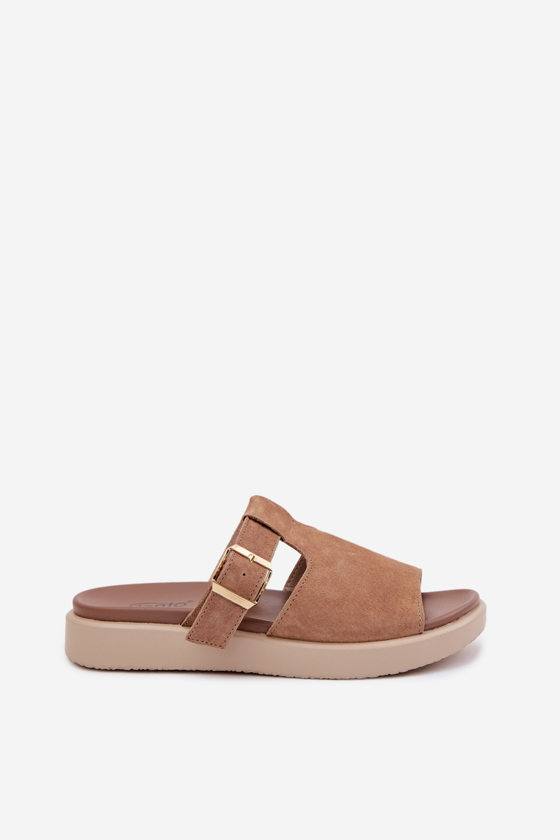 Dámske semišové šľapky na platforme Camel