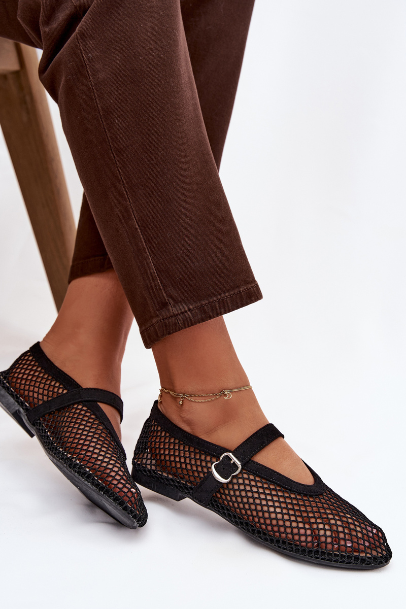 Čierne balerínky Boto Mesh s remienkom