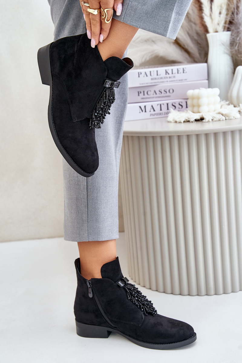 Insulated Low Ankle Boots with Zipper Decoration S.Barski Black