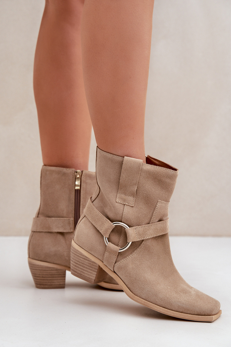 Suede Ankle Boots With Heel Beige Zazoo