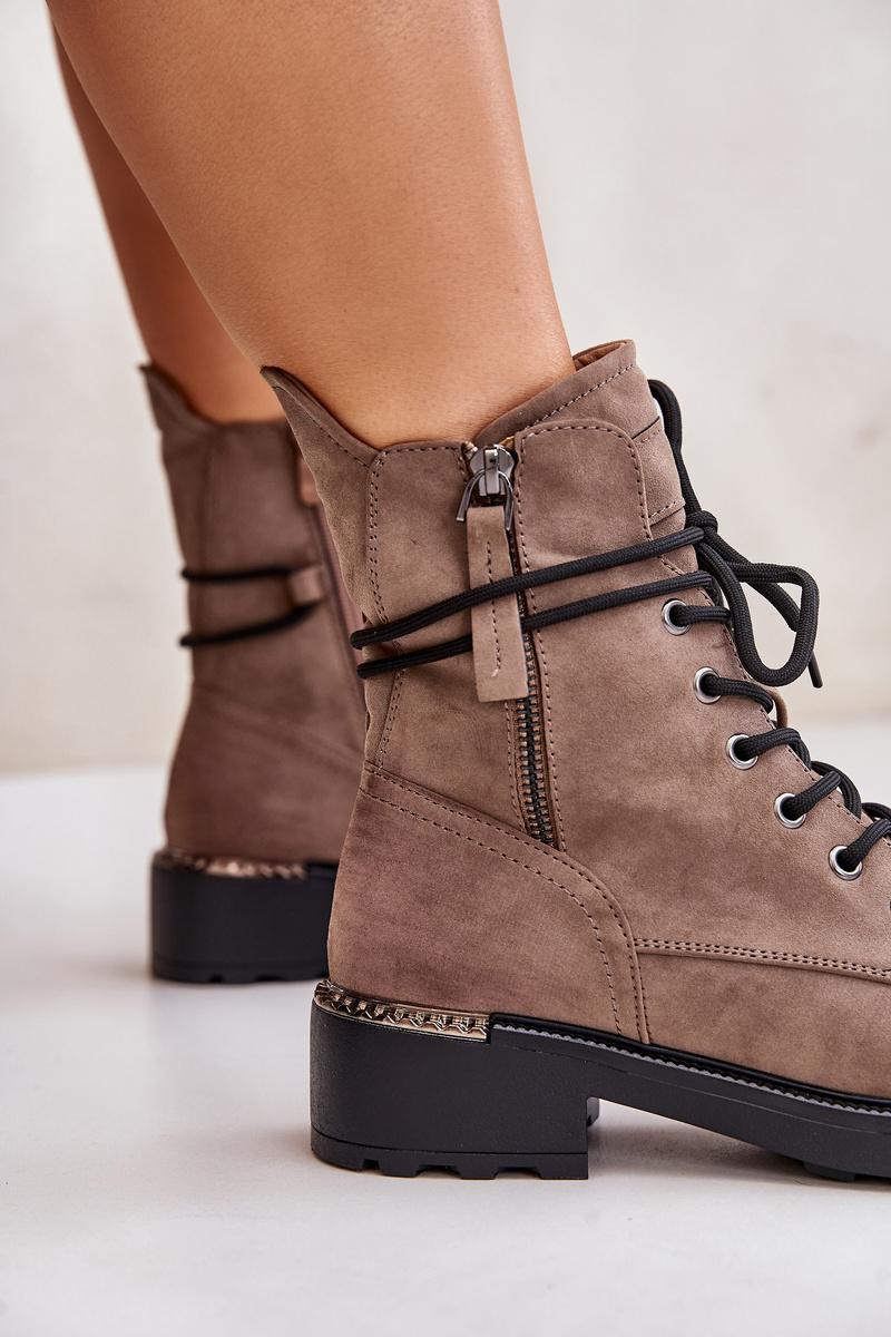 High ankle boots with zippers dark beige Maisa