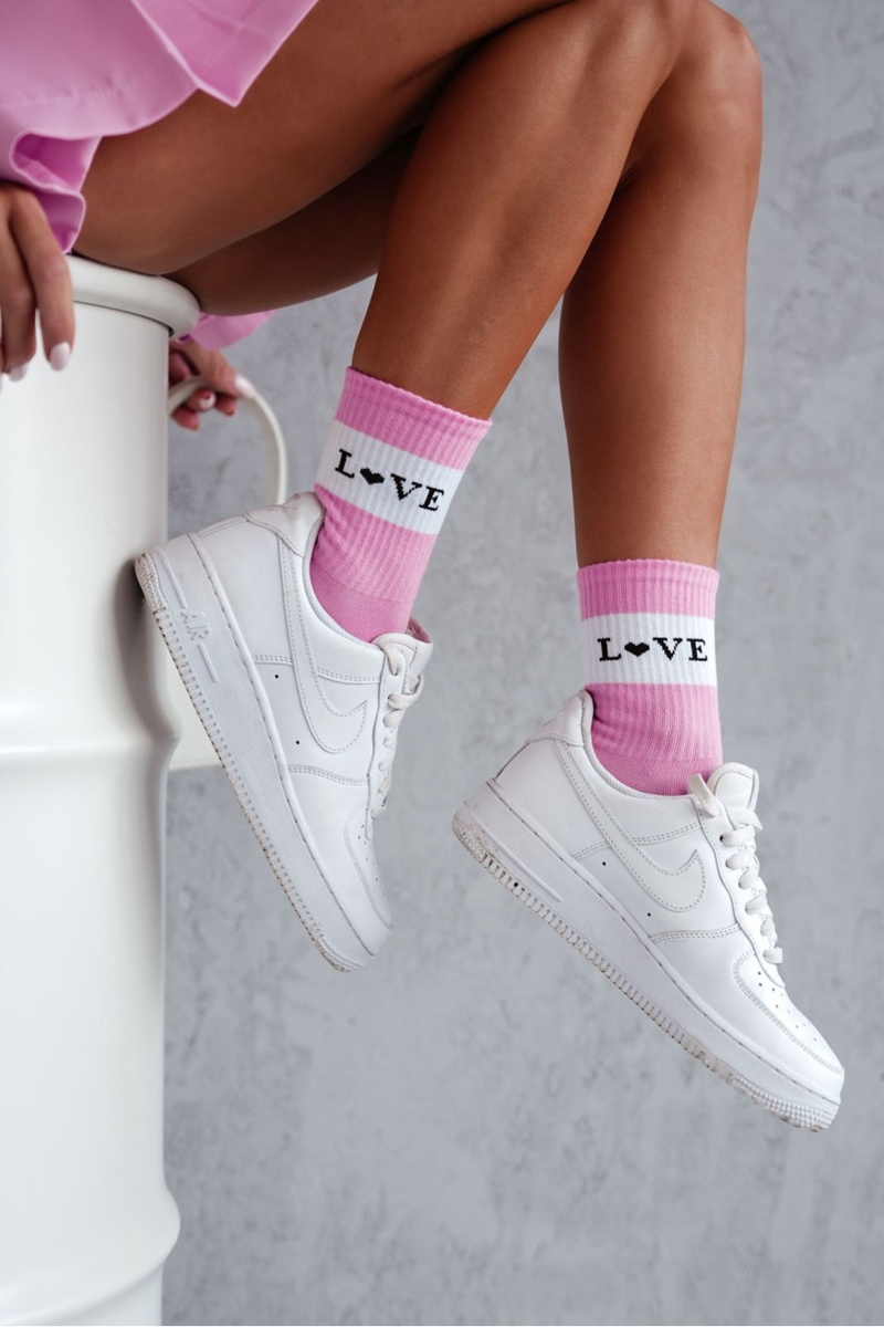 Milena Dámské Bavlněné Ponožky LOVE Růžové