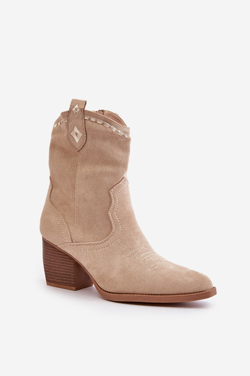 Eco Suede Light Beige Narinae Cowboy Ankle Boots