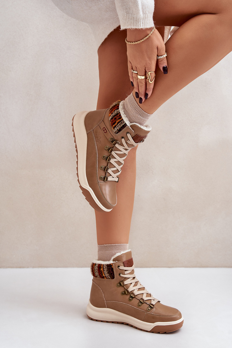 Leather women's insulated ankle boots Lee Cooper beige