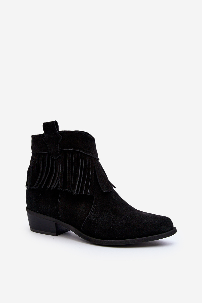 Zazoo 3430 Women's Suede Boots With Fringes Black