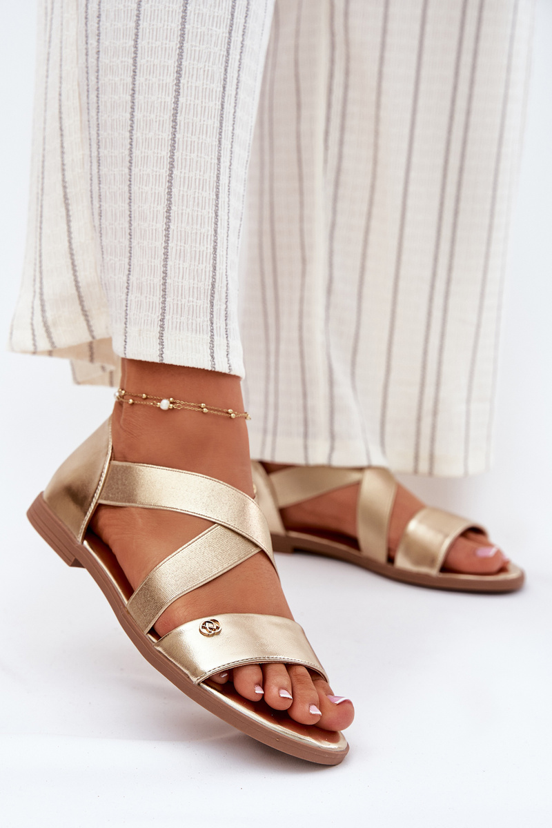 EVENTO Дамски плоски сандали с еластични ленти златни Marinea