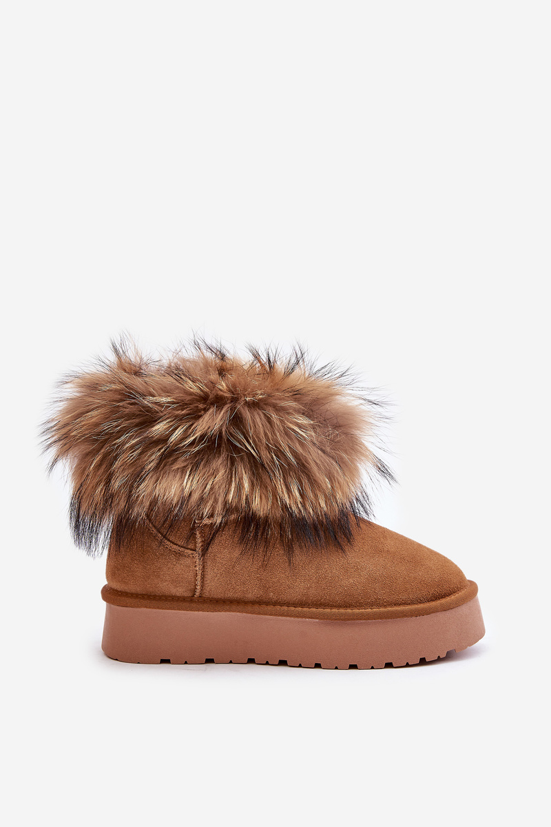 Leather platform snow boots with Camel Avirisa fur