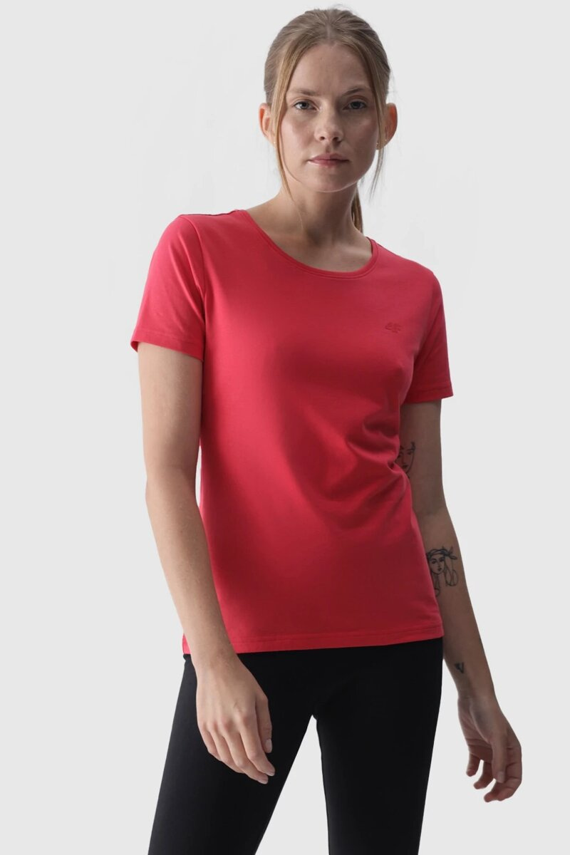 Women's Smooth T-Shirt With Logo Pink 4F 4FWMM00TTS