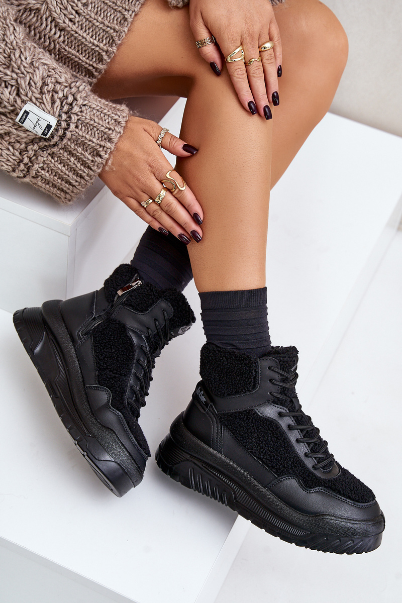 Women's platform sneakers with sheepskin Lee Cooper Black