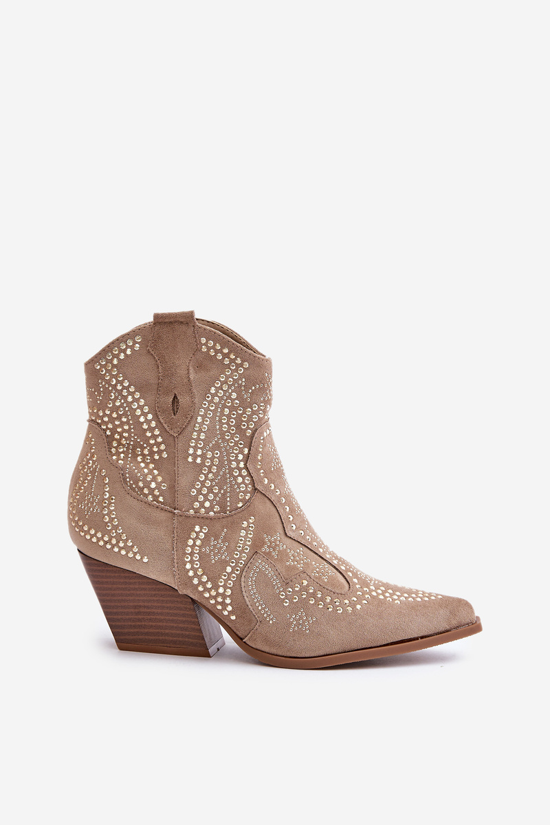 Decorated ankle cowboy boots with heels beige Kaivina