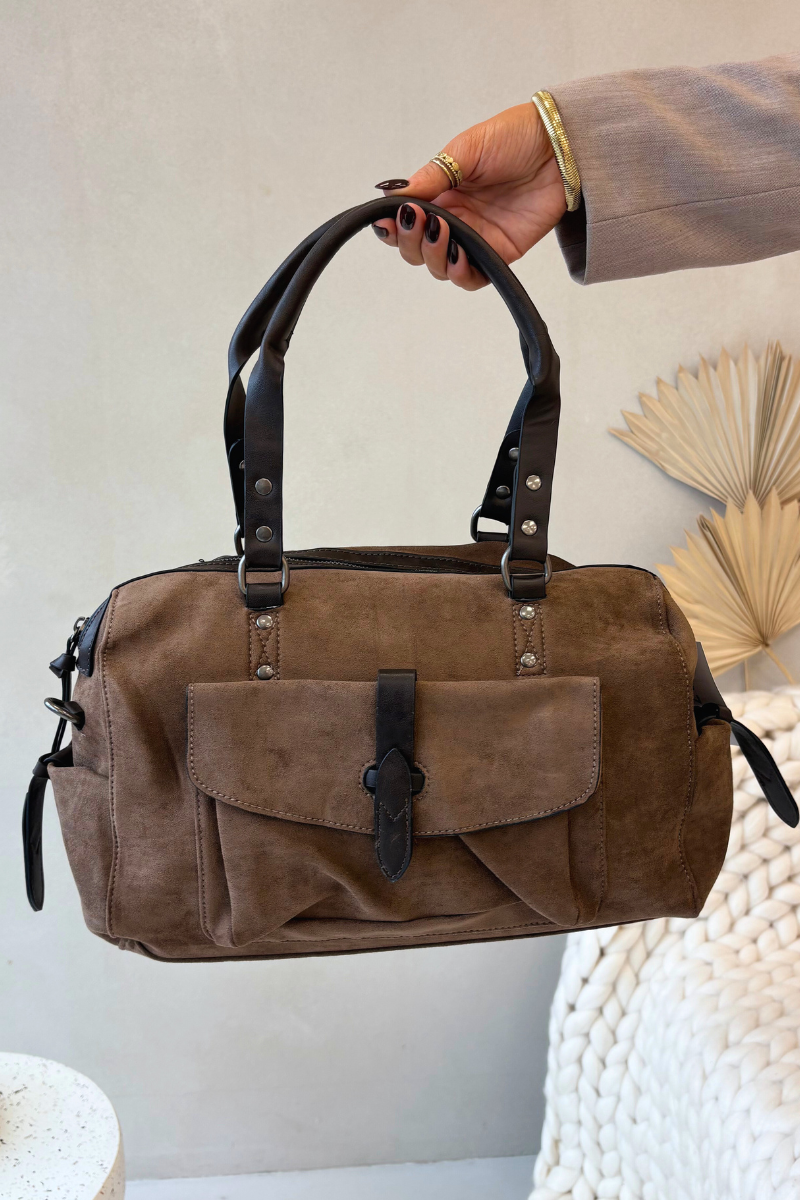 Еко велурена чанта Boto Dark Beige Gressa