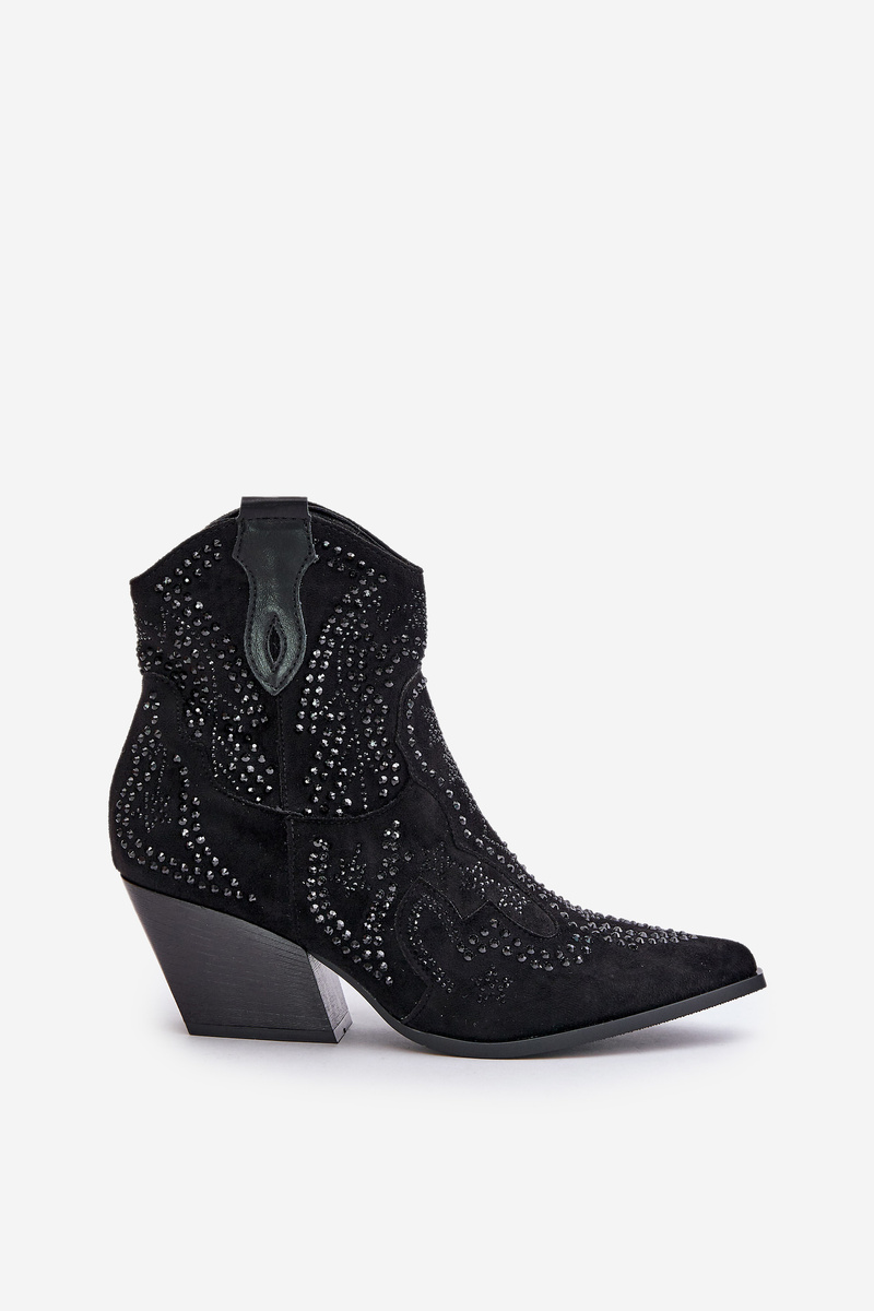 Decorated Ankle Cowboy Boots Heeled Black Kaivina