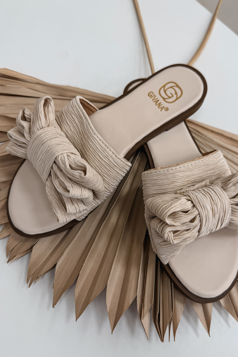 Дамски бежови чехли с панделка Amivelle