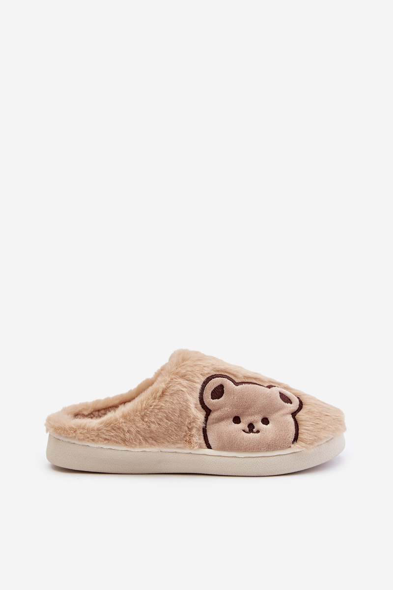 Women&#039;s fluffy slippers with teddy bear beige Fiorinella
