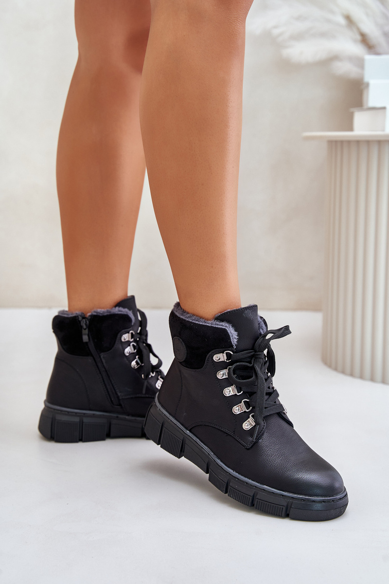 Women's insulated ankle boots with zip trapperky black Mevanisa