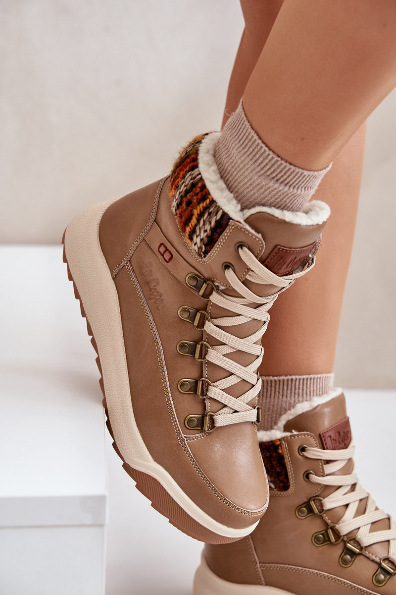 Leather women's insulated ankle boots Lee Cooper beige
