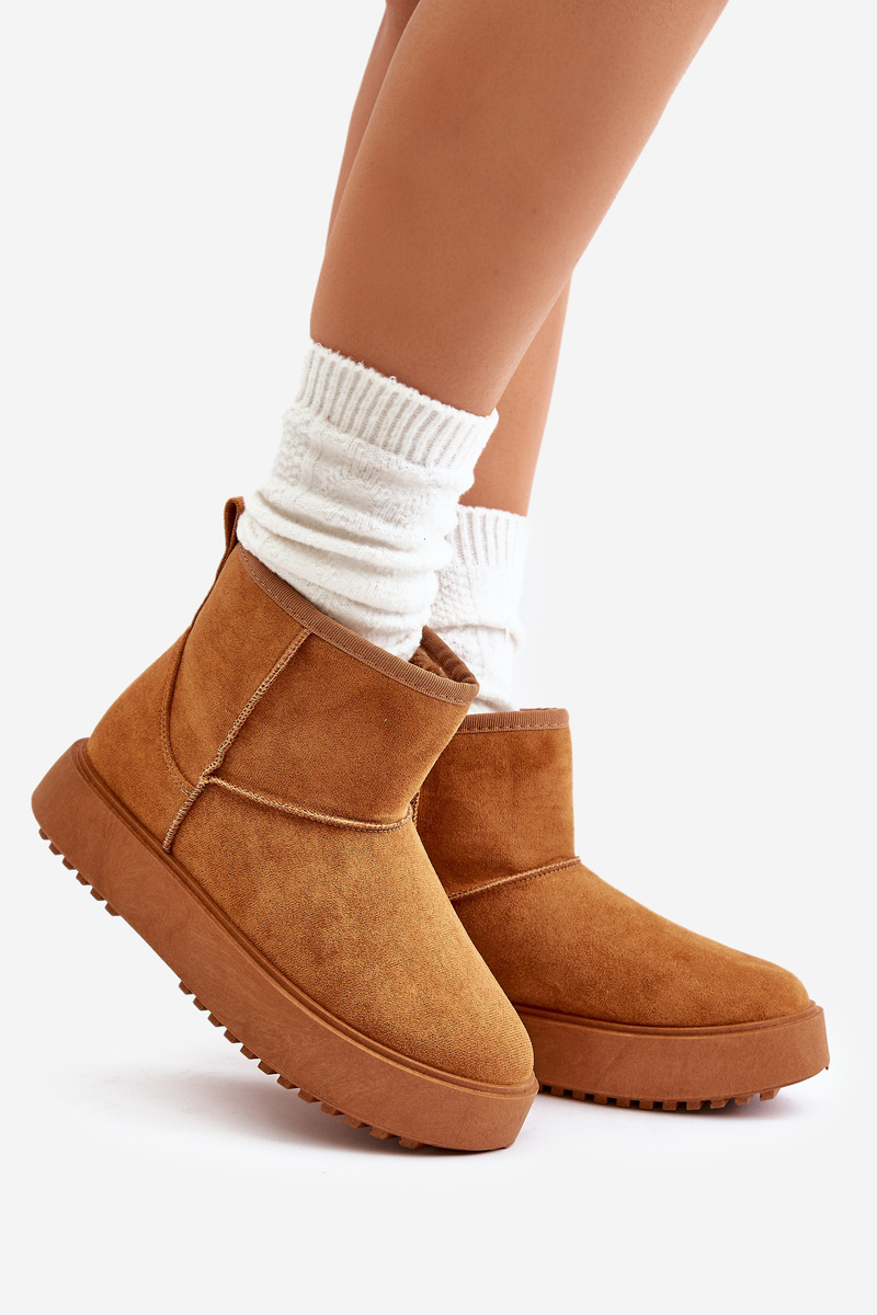 Women's platform snow boots made of eco suede Camel Atteria