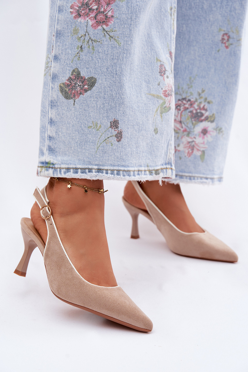 Béžové dámské sandály na podpatku