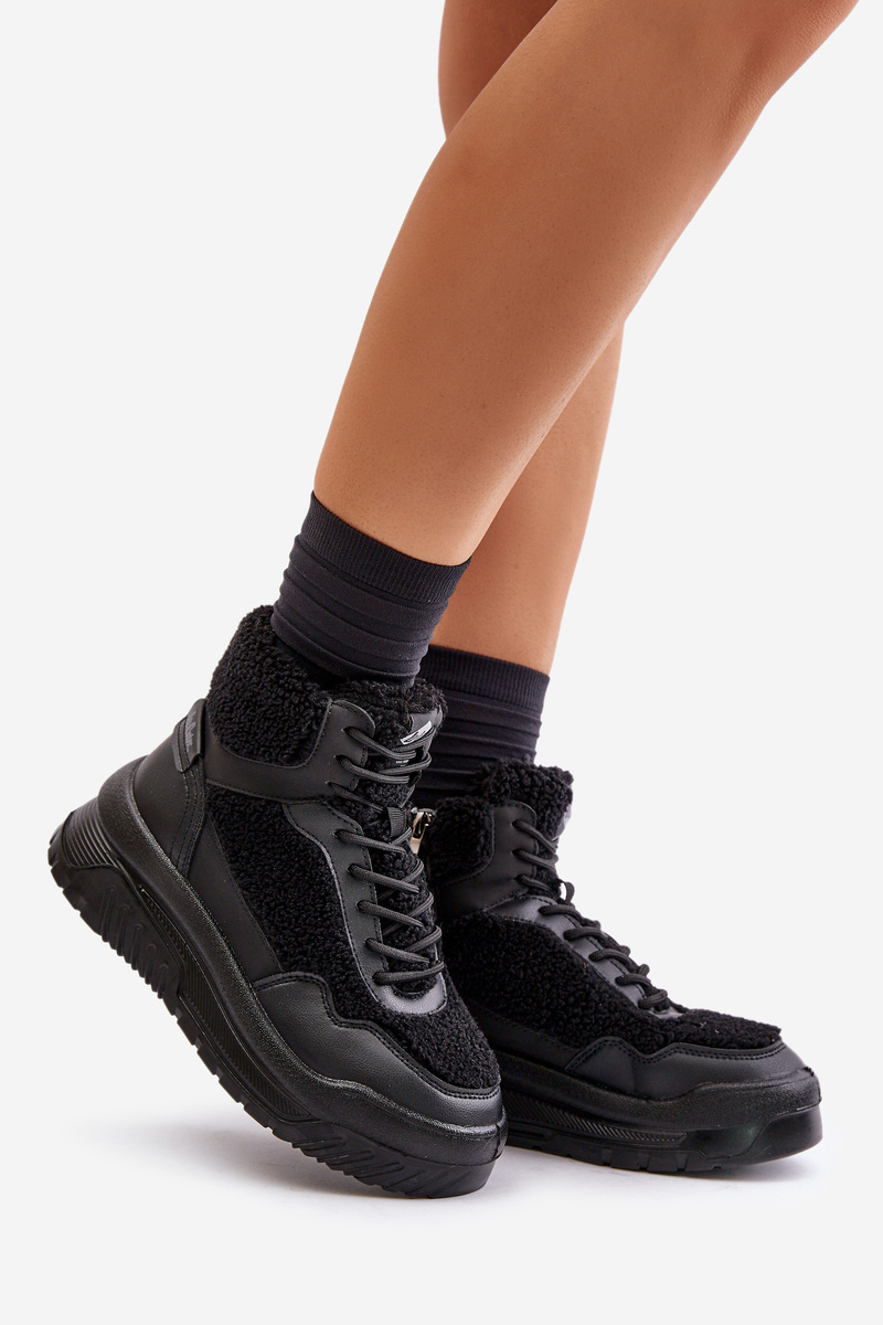 Women's platform sneakers with sheepskin Lee Cooper Black