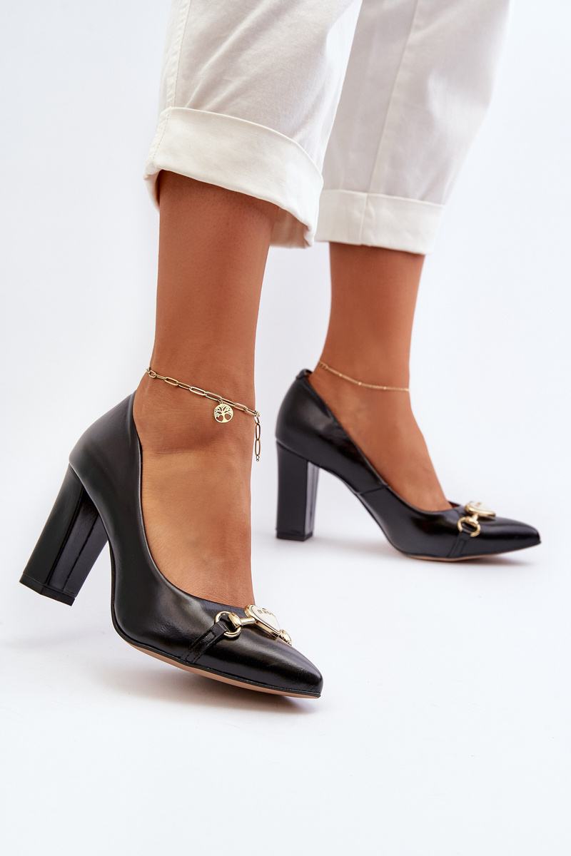 Black Leather Court Shoes With Heart Zazoo