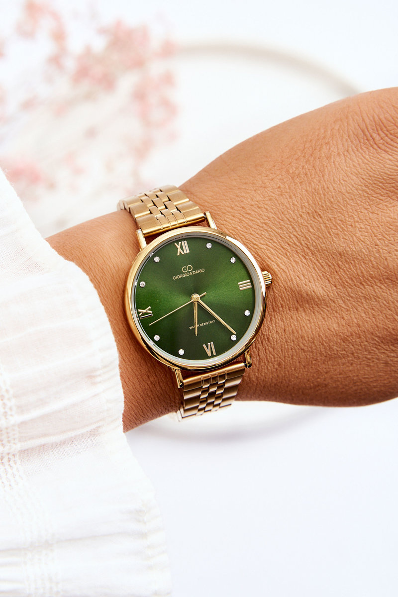 Marka Niezdefiniowana Women's Waterproof Watch Green Dial Giorgio&Dario Gold