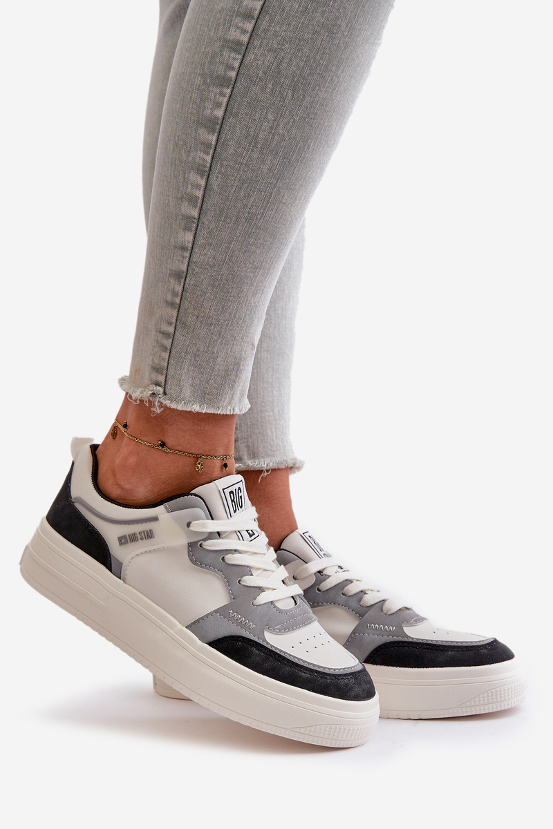 Women's low sneakers made of eco leather Big Star white-gray