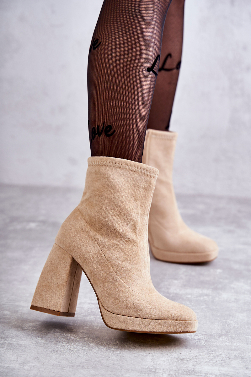 Women's suede boots on high heel Light beige Ramira