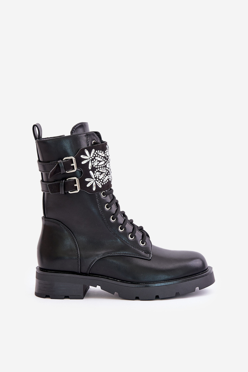Insulated Workers Ankle Boots With Decorative Strap And Buckles Black Viveria