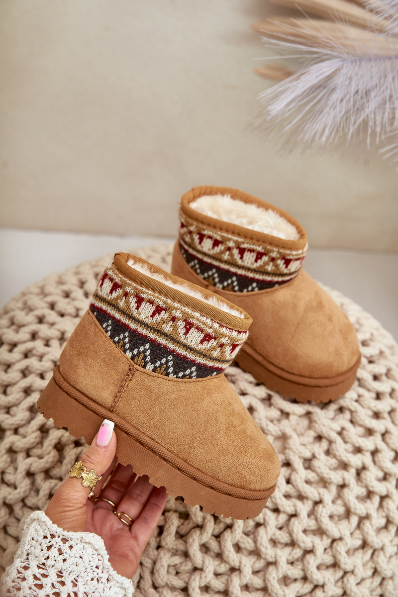 FR1 Detské Snehové Topánky Na Zips S Vzorovaným Vložkom Zateplené Kožušinou Camel Mirirae