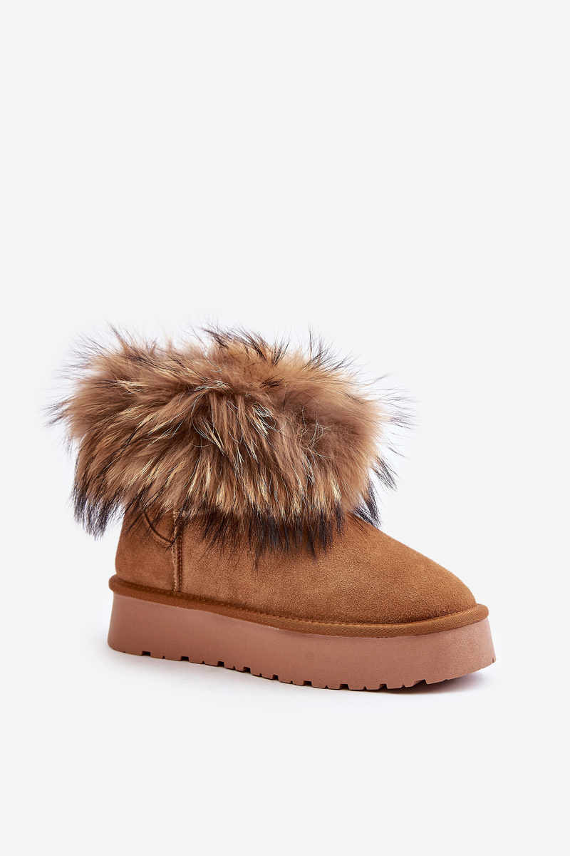 Leather platform snow boots with Camel Avirisa fur