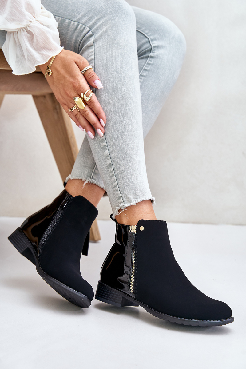 Insulated Flat Heel Ankle Boots Low Shin Black Zinariella