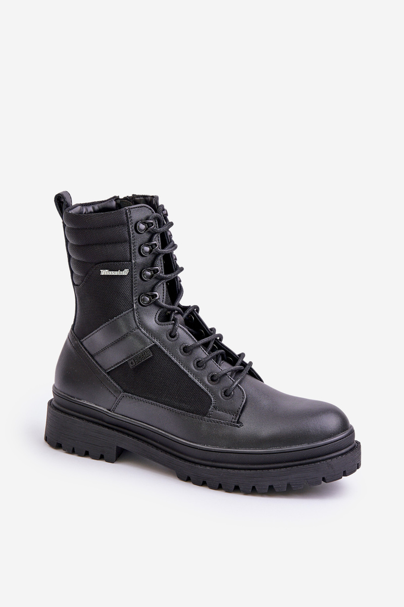 Leather Trapper Ankle Boots Mens Insulated Big Star Black