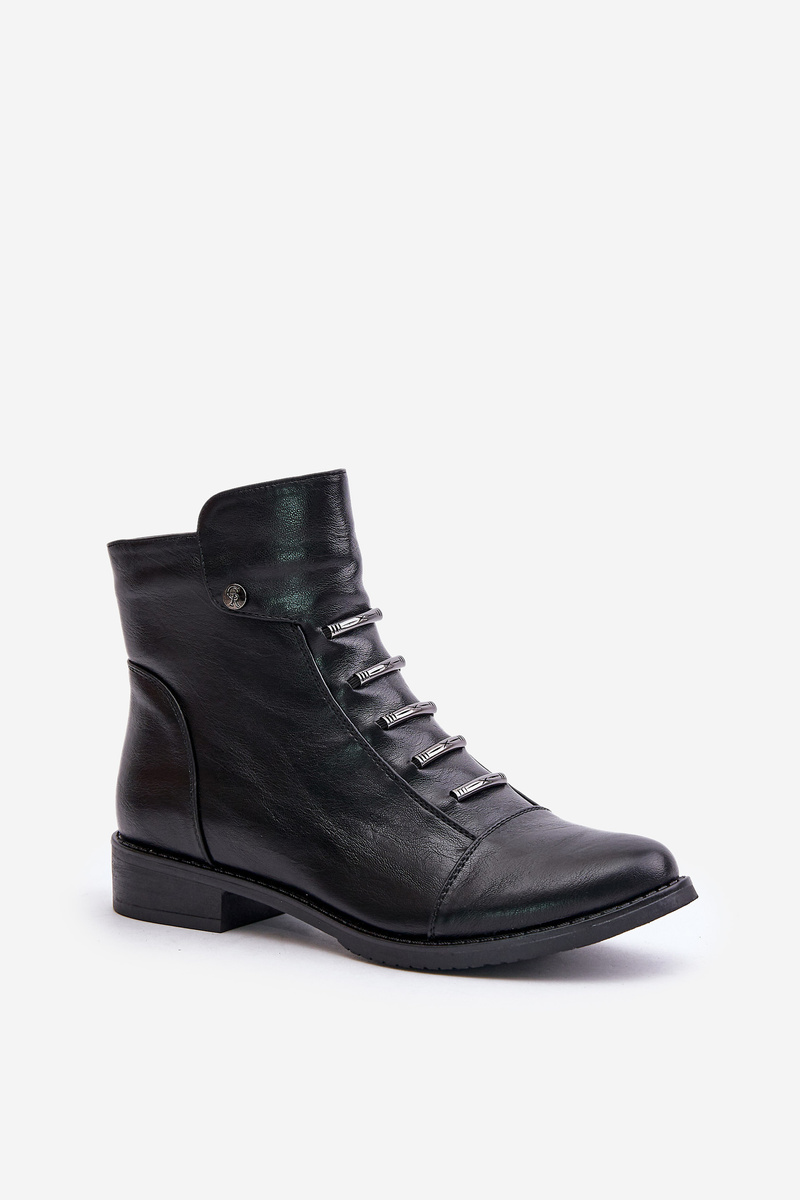 Insulated women's ankle boots on a flat heel black labise
