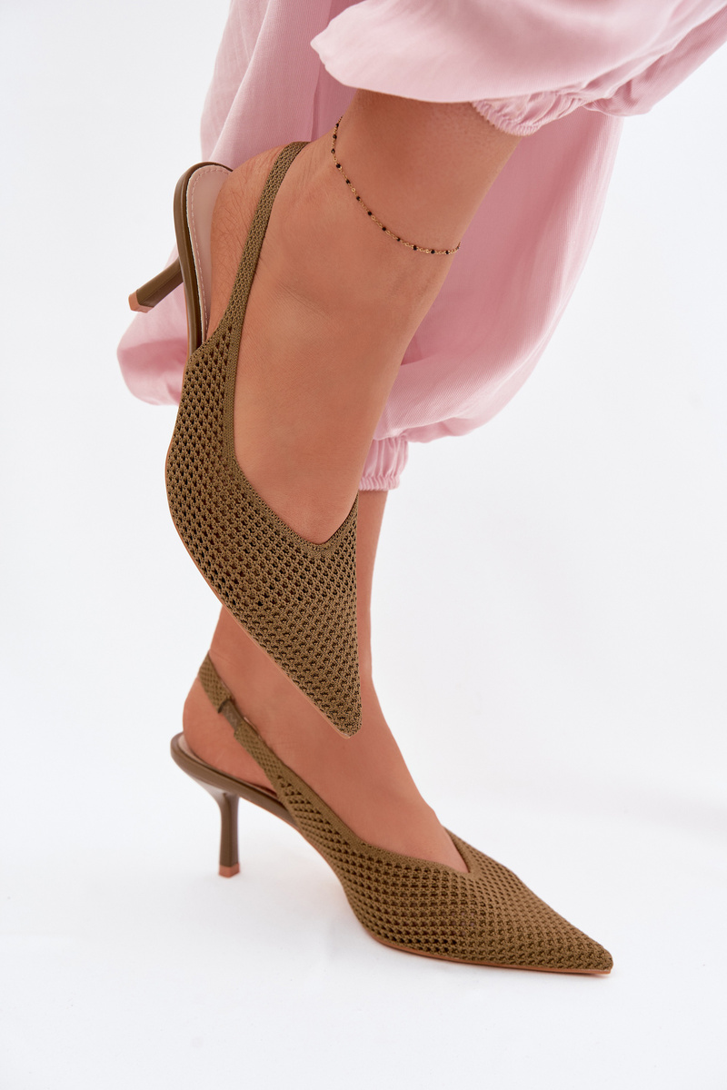 Дамски сандали на ток от мрежеста материя Emiliana
