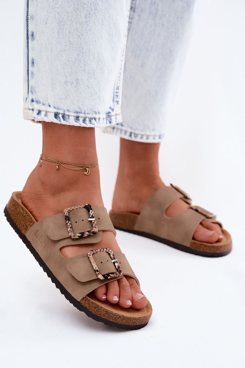 Șlapi kaki pentru femei cu clipsuri Lee Cooper