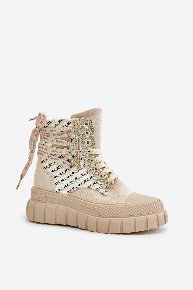Women's high platform sneakers light beige Kernia