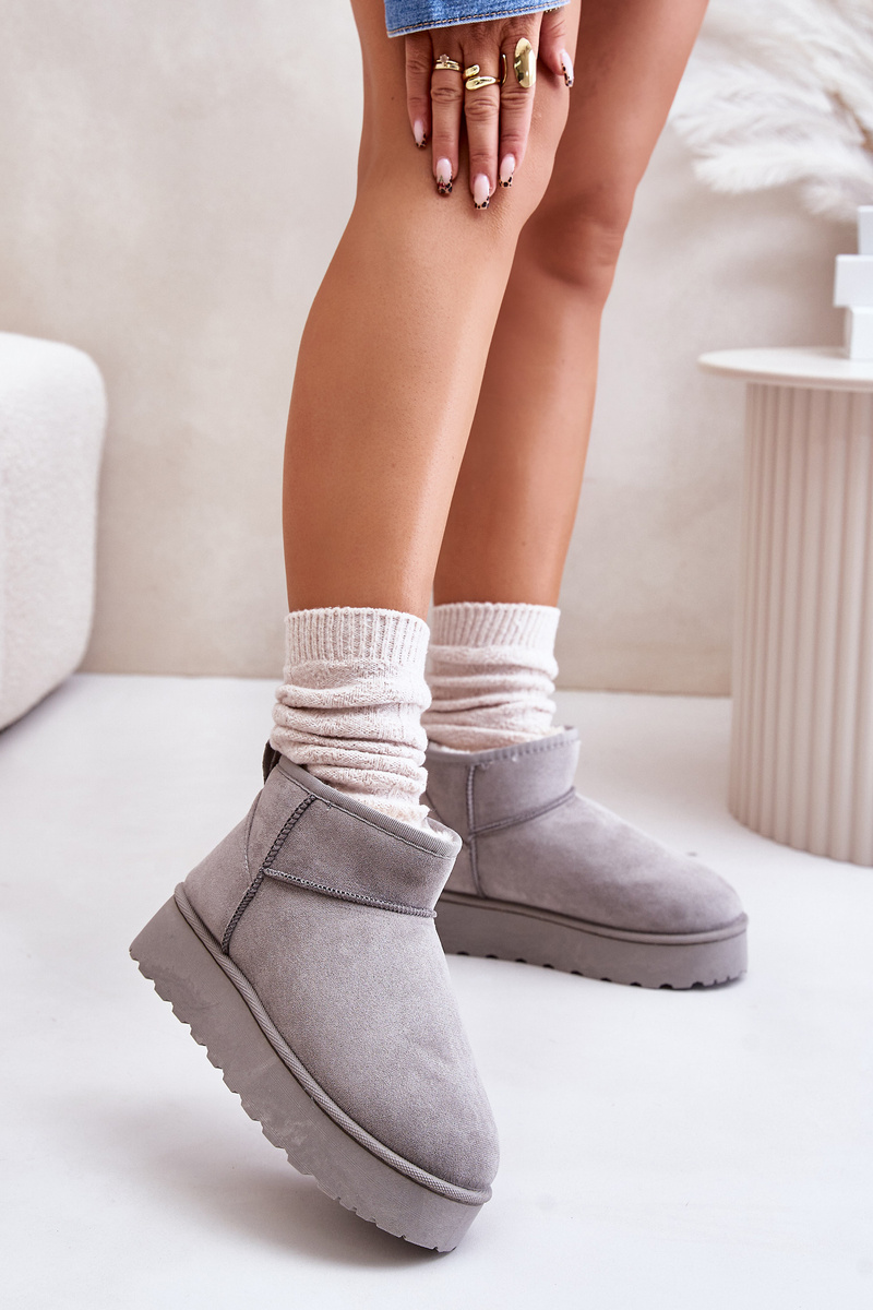 Women's snow boots on a platform lined with fur gray Xamella