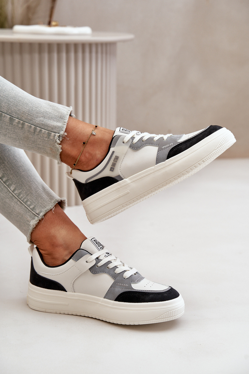 Women's low sneakers made of eco leather Big Star white-gray