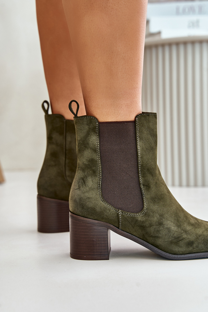 Insulated women's ankle boots with heels dark green Radeya
