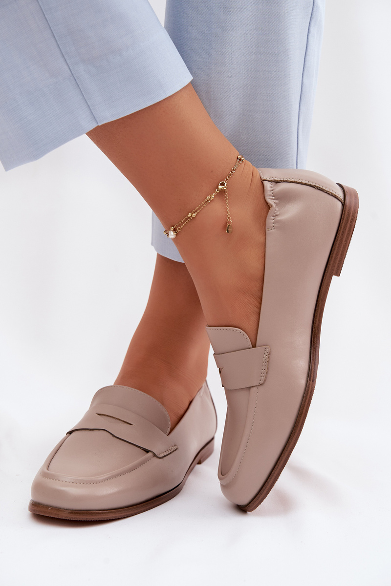 Дамски кожени мокасини Vinceza, бежови