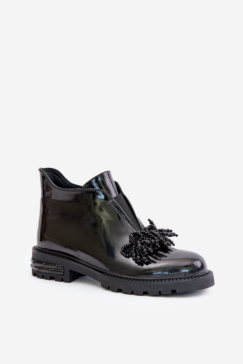 Leather patent leather ankle boots with decoration insulated D&amp;A black